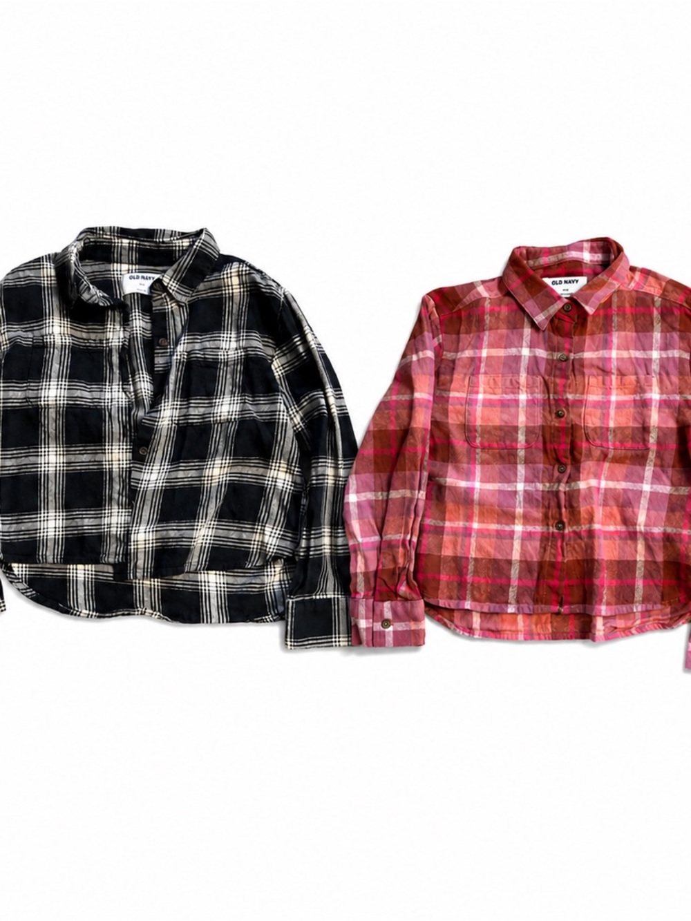 Old Navy Kids Plaid Button-Down Shirts - Black and Pink/Brown